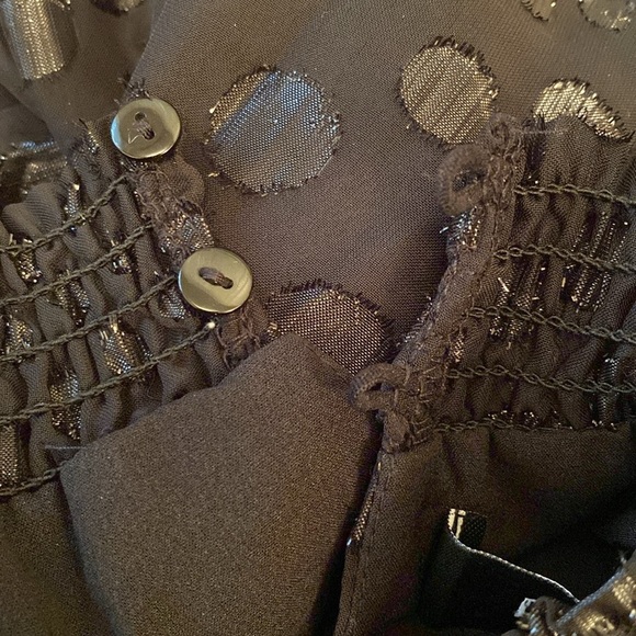 DO+BE x Revolve Sheer Asymmetrical Polka Smock Ruffle Tiered Black Dress SMALL - Picture 8 of 11